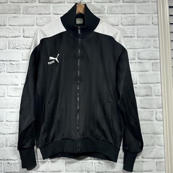 VTG Puma Track Jacket Mens XL-XXL Black White Full Zip Made In JAPAN Hit Union - Picture 1 of 15